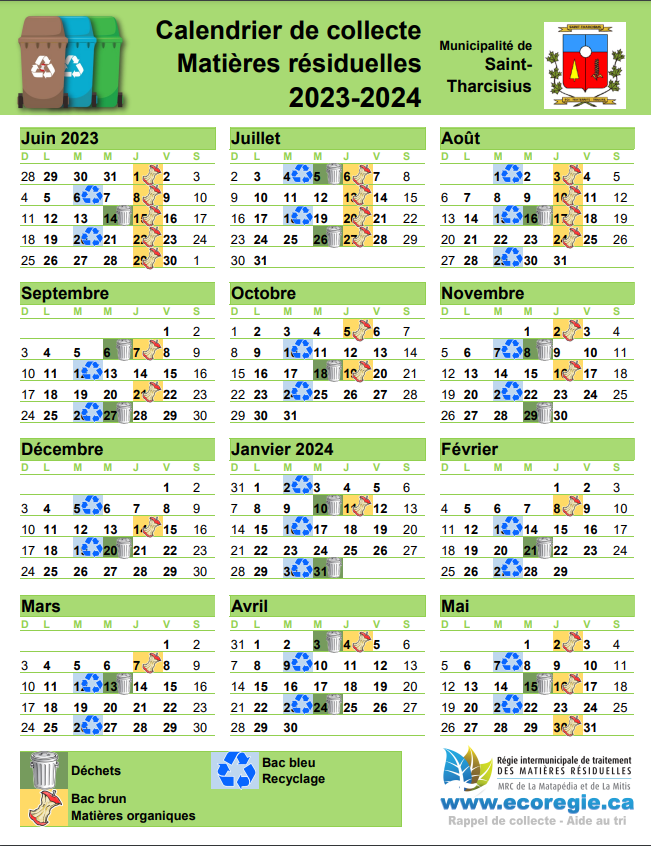 Calendrier de collecte 2023-2024
